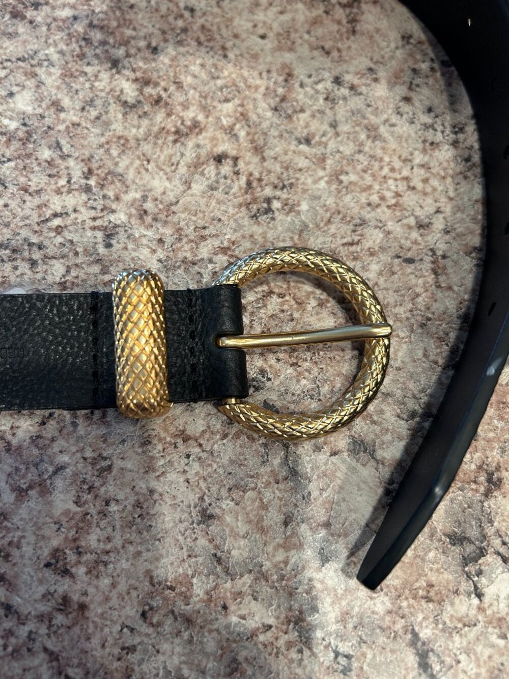 Rebecca Minkoff Black Leather Belt with Gold Tone Snake Buckle M